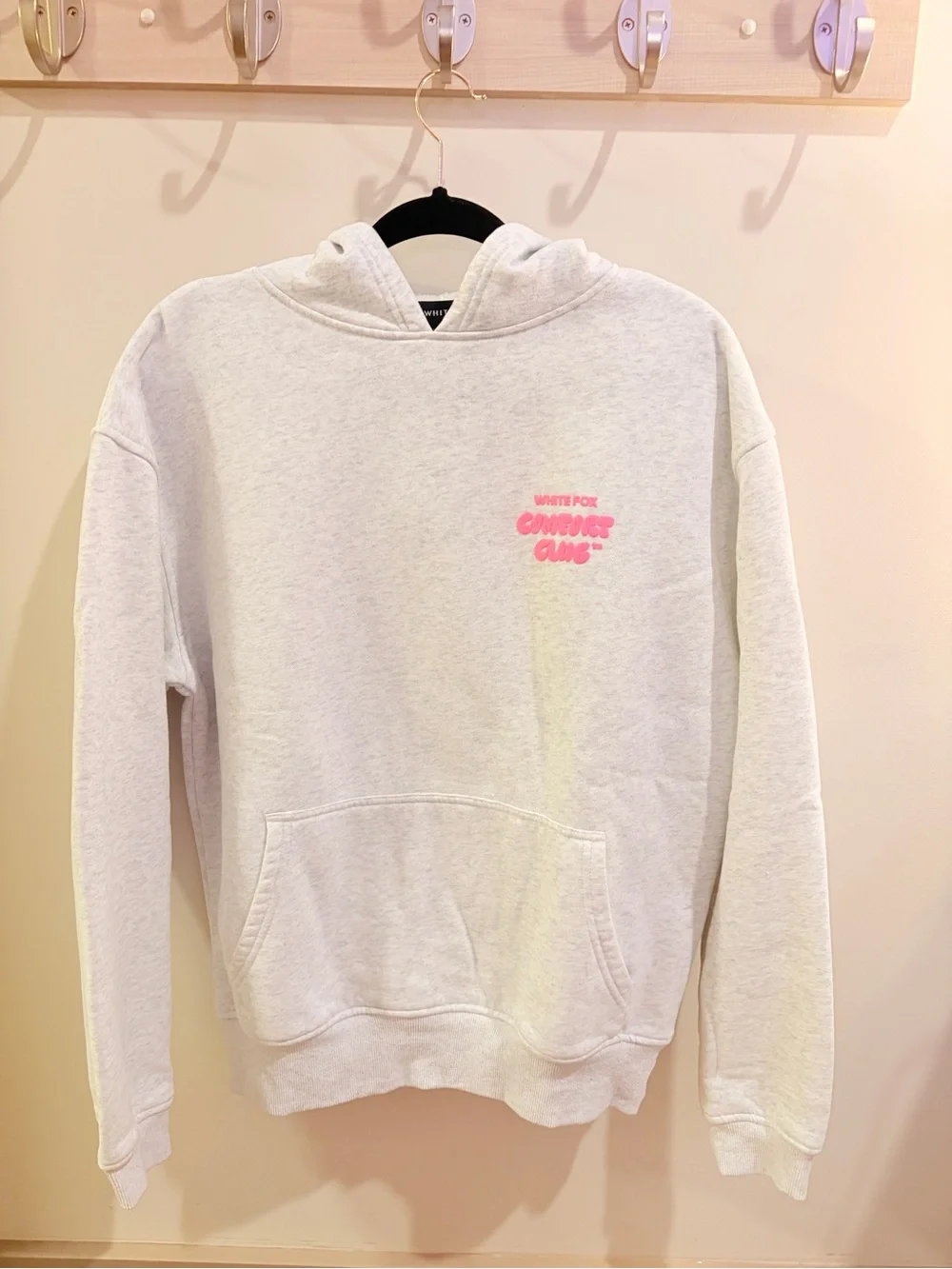 White Fox Boutique Light Heather Gray Hoodie & Jogger Pajama Set with Pink Logo